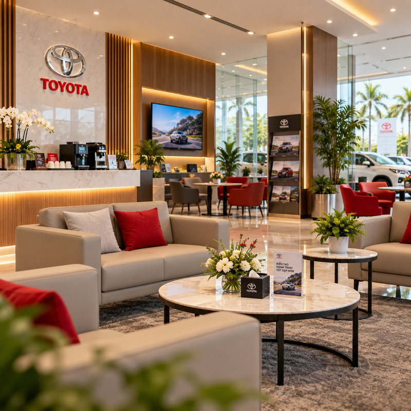 Hình minh họa sảnh chờ và khu vực tiếp đón khách hàng Toyota